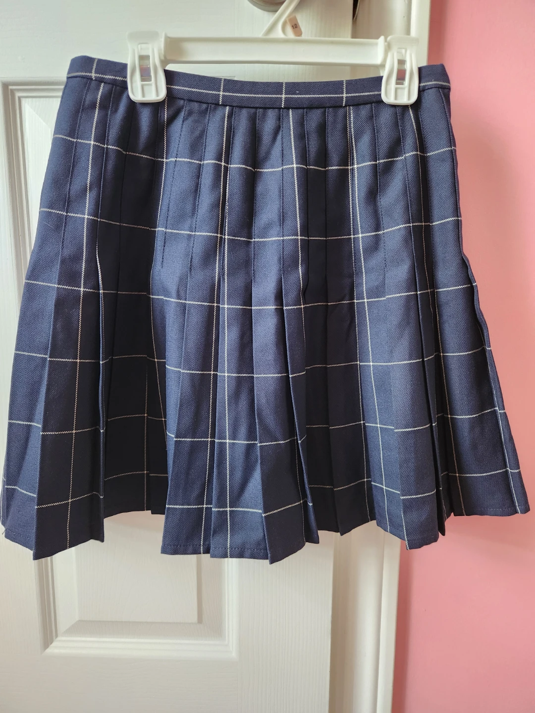 Navy Plaid Pleated Skirt