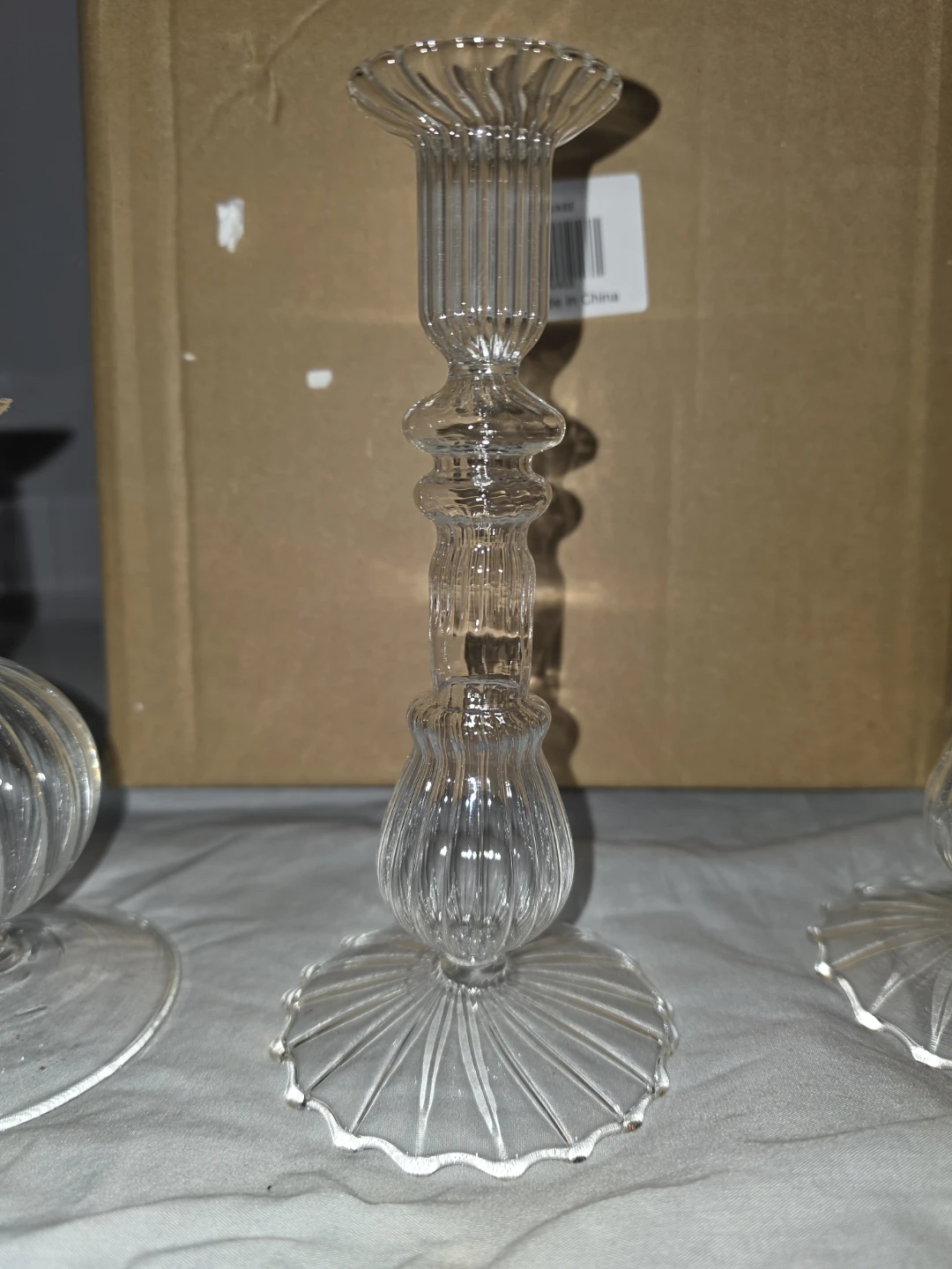 Set of 3 Ribbed Glass Candle Holders - photo 3