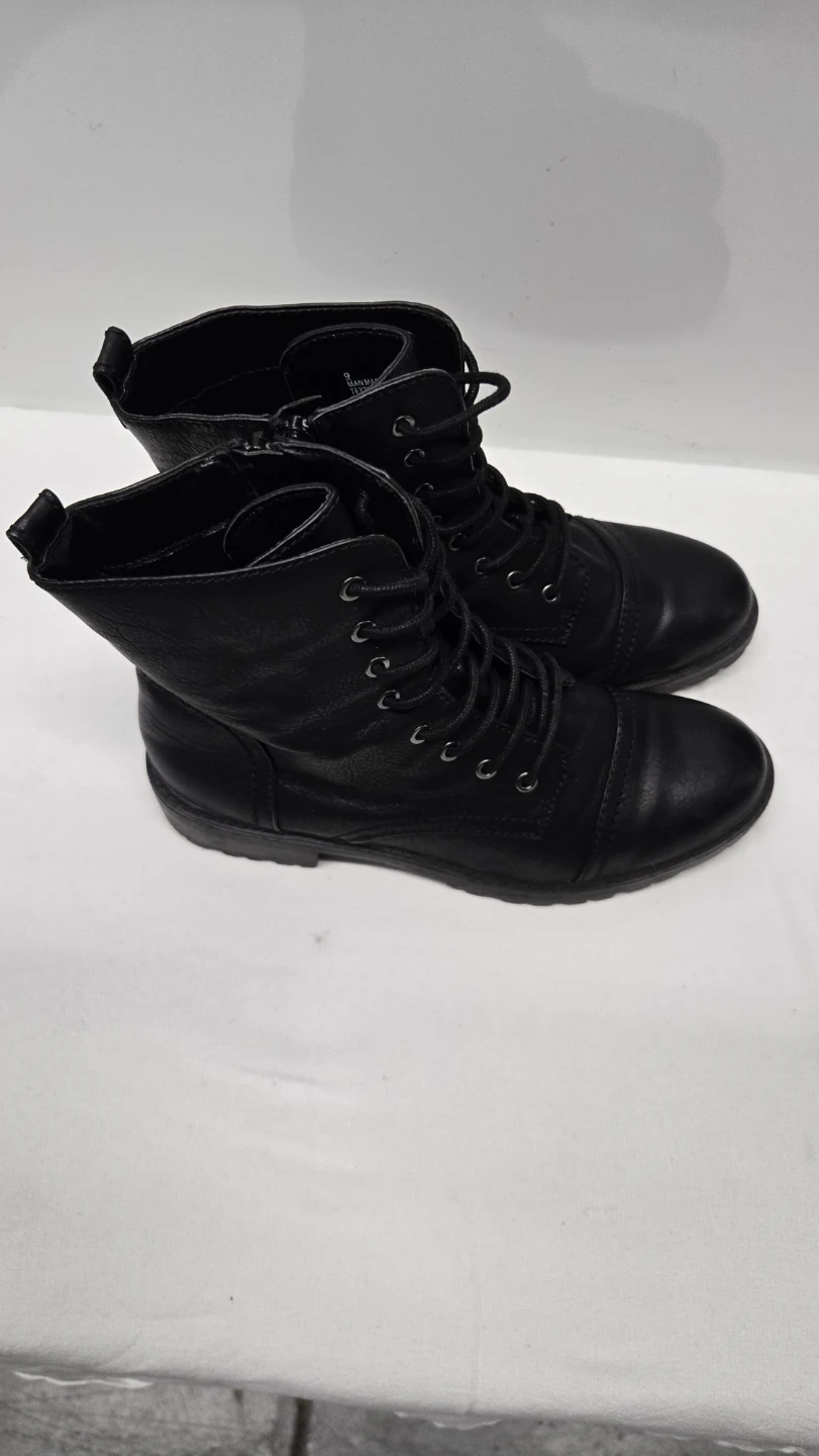 Men's Black Lace-Up Combat Boots Side Zip Ankle Round S. 9 - photo 5