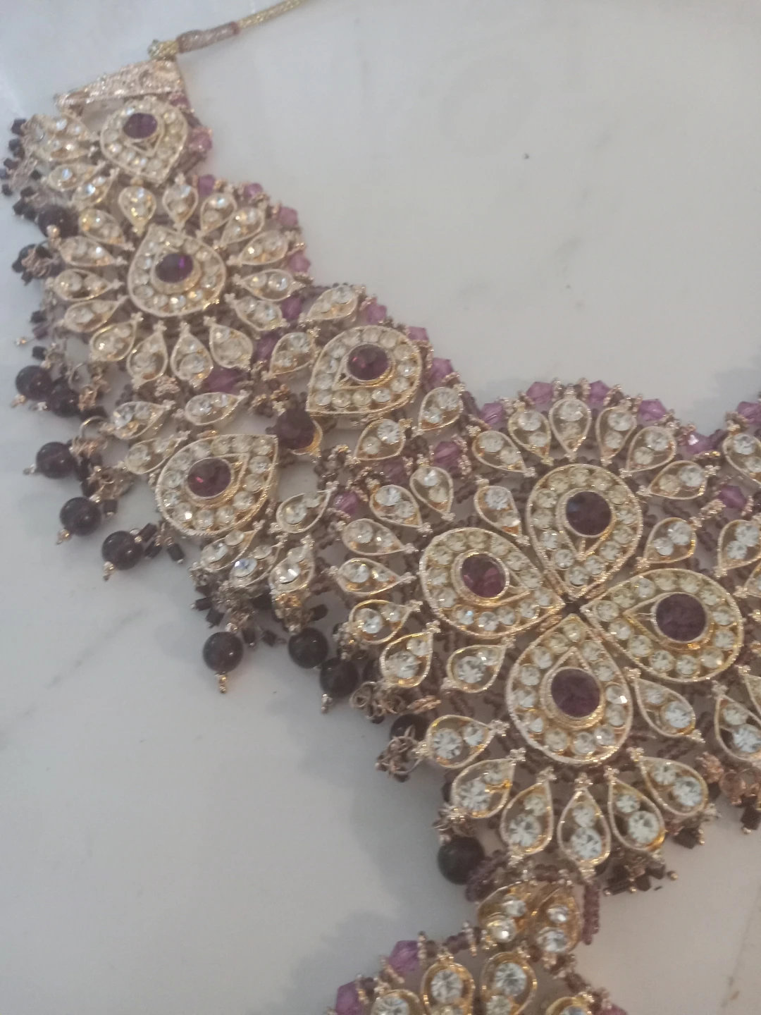 Ornate Purple and Gold Statement Necklace - photo 2