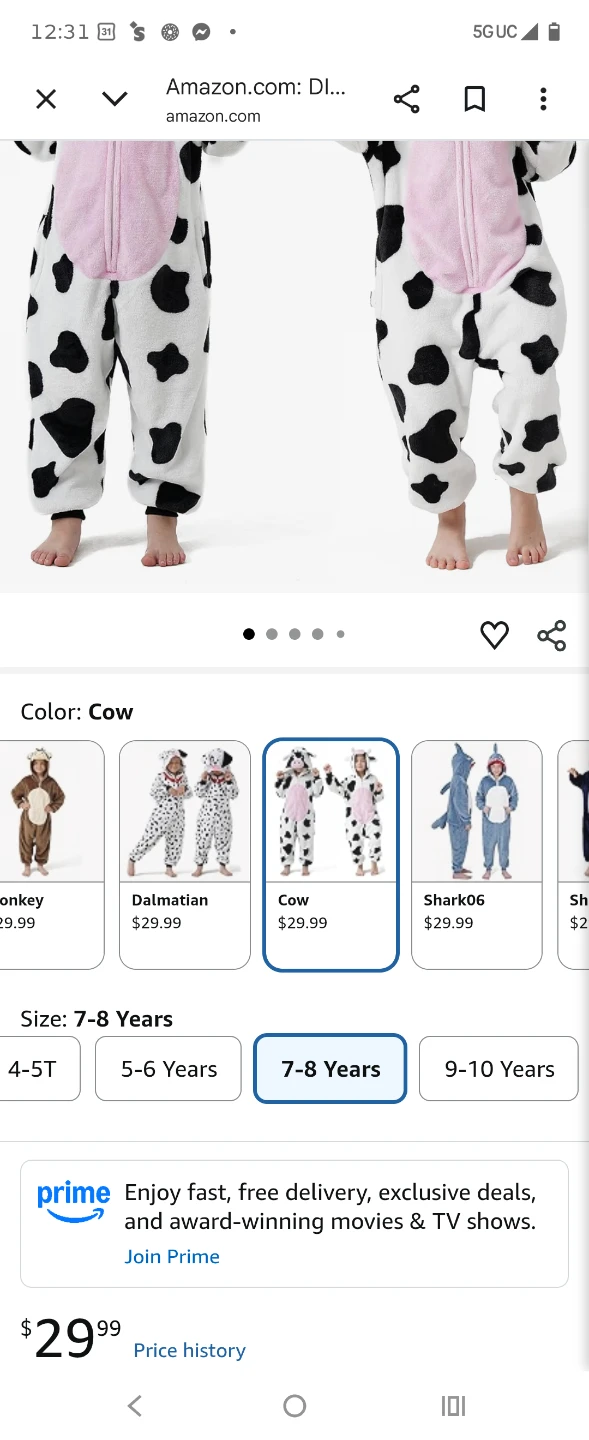 Kids Cow Animal Onesie Costume