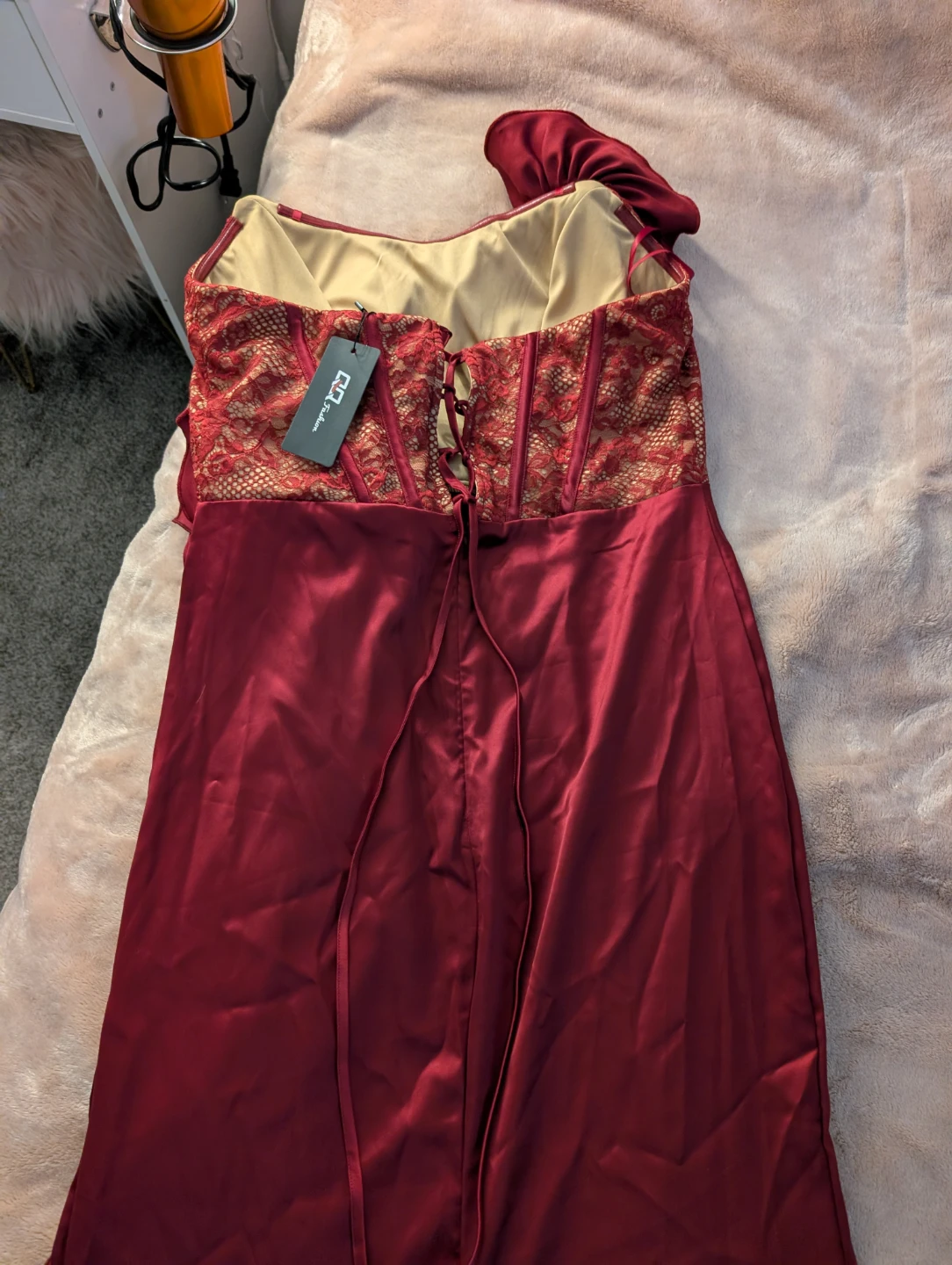Burgundy Lace Corset Evening Gown - photo 2