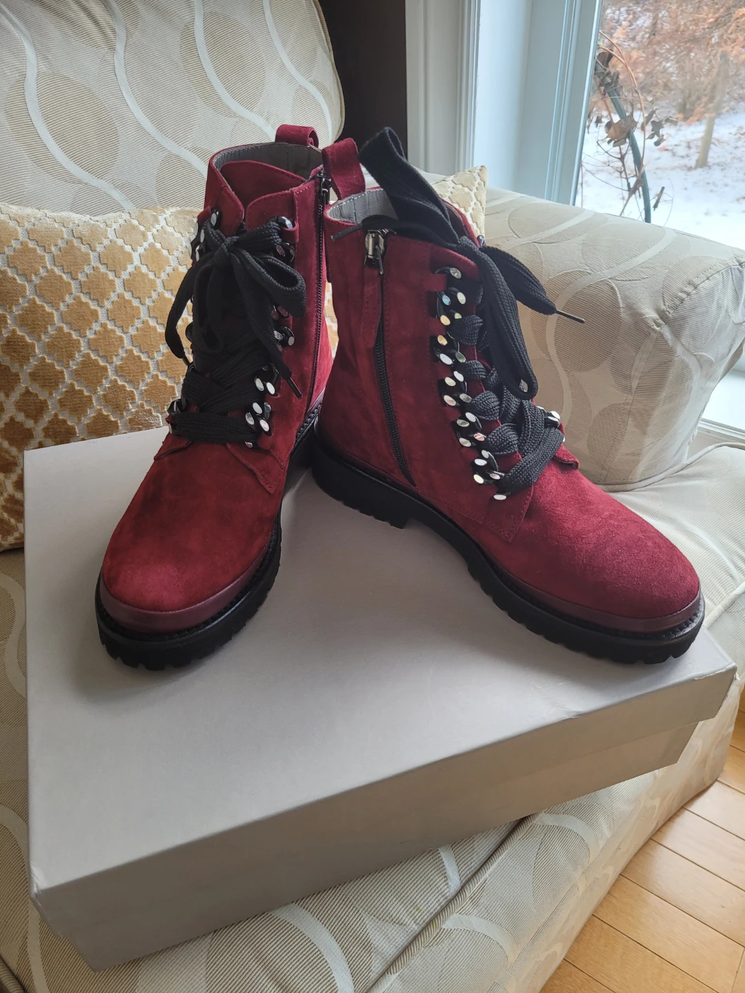 New w Tags Ron White Burgundy suede lace-up boots - photo 5