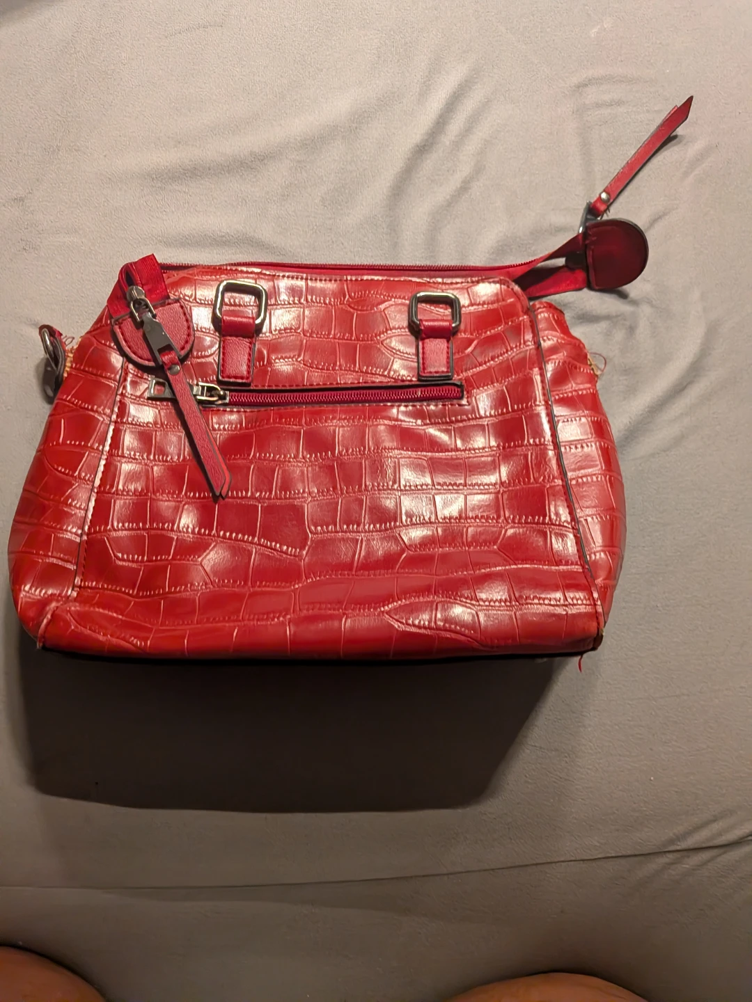 Red Croc-Embossed Handbag - photo 2