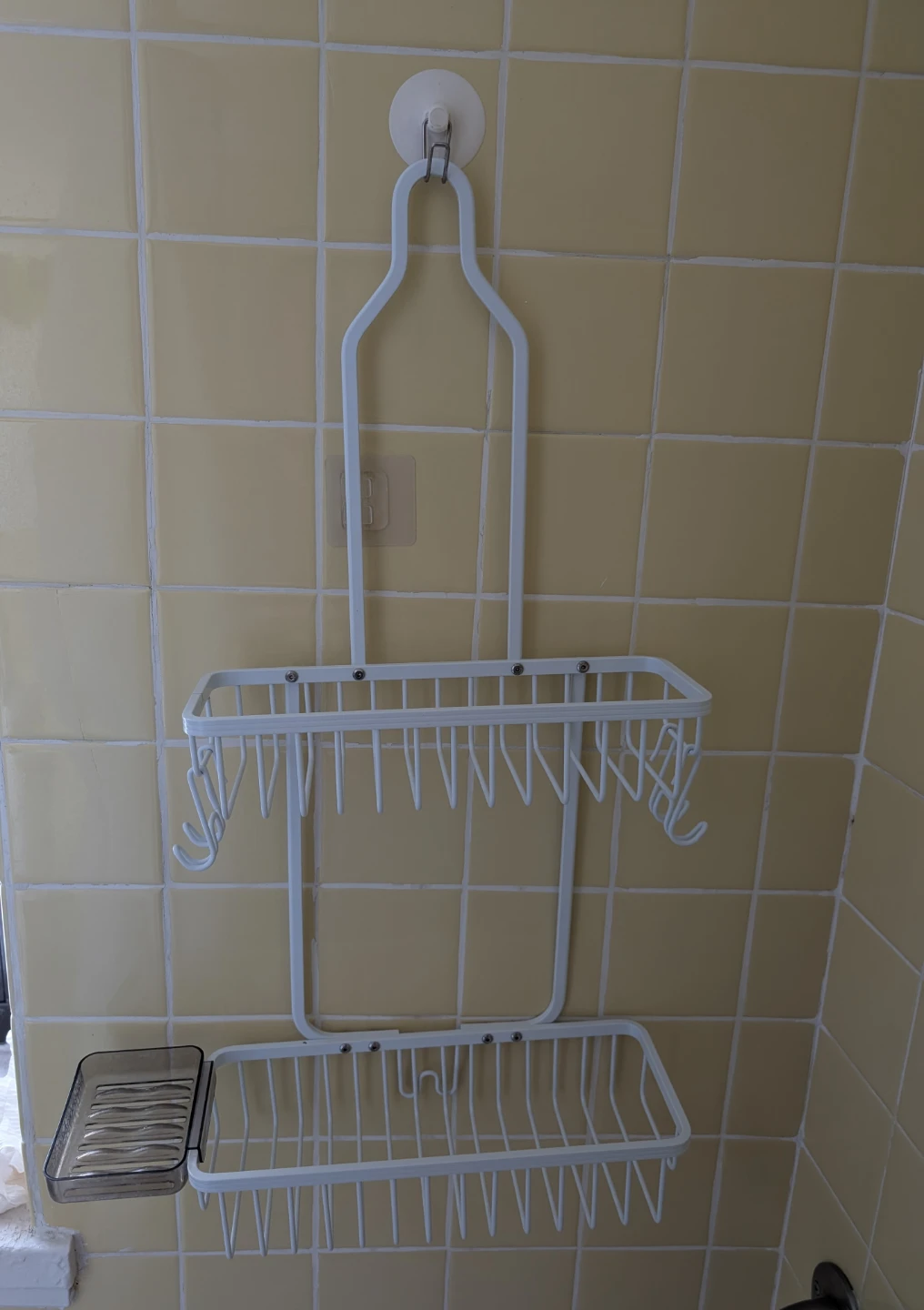 White Metal Shower Caddy with Soap Dish