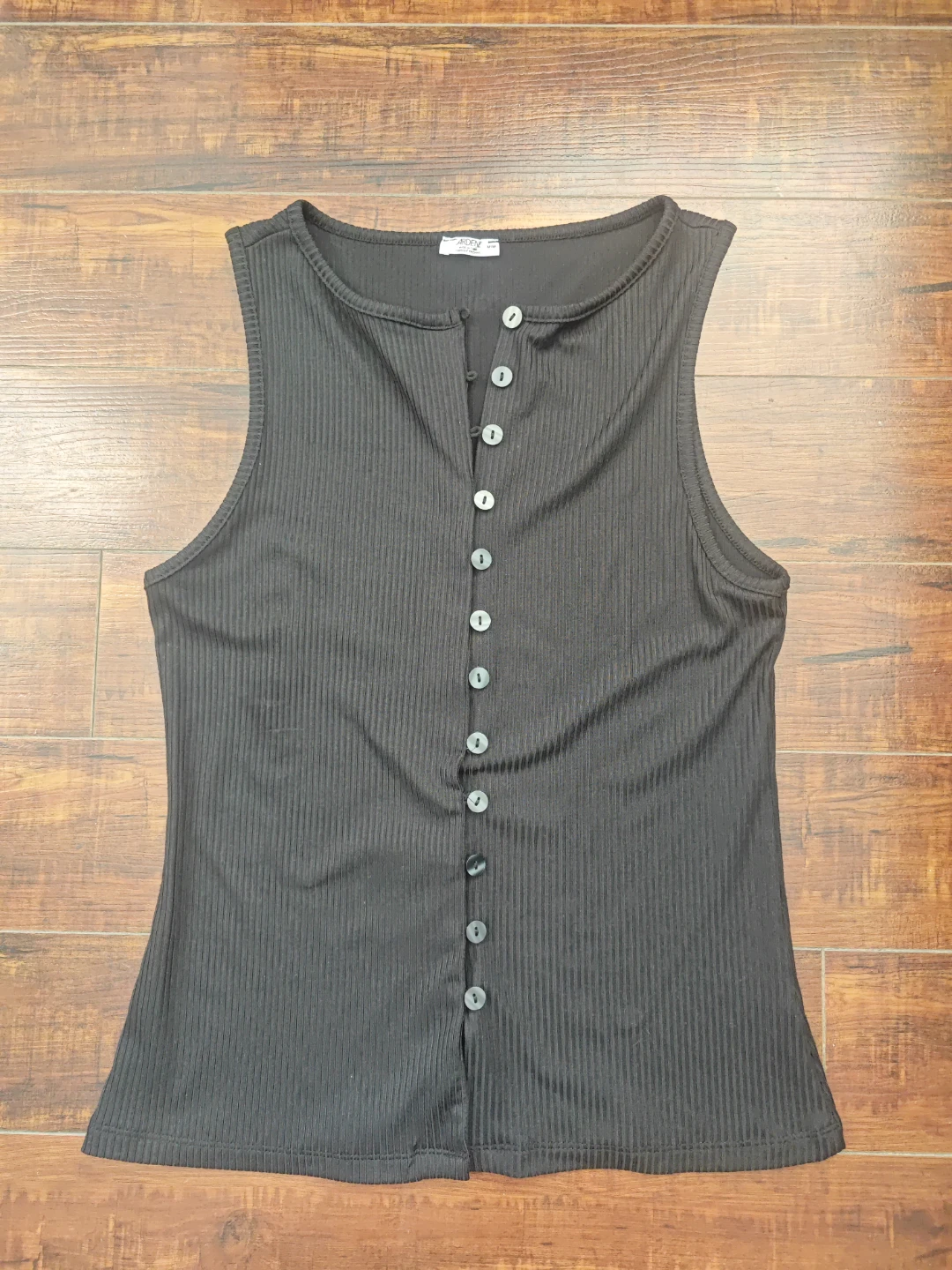 Ardene Black Ribbed Button-Down Tank Top