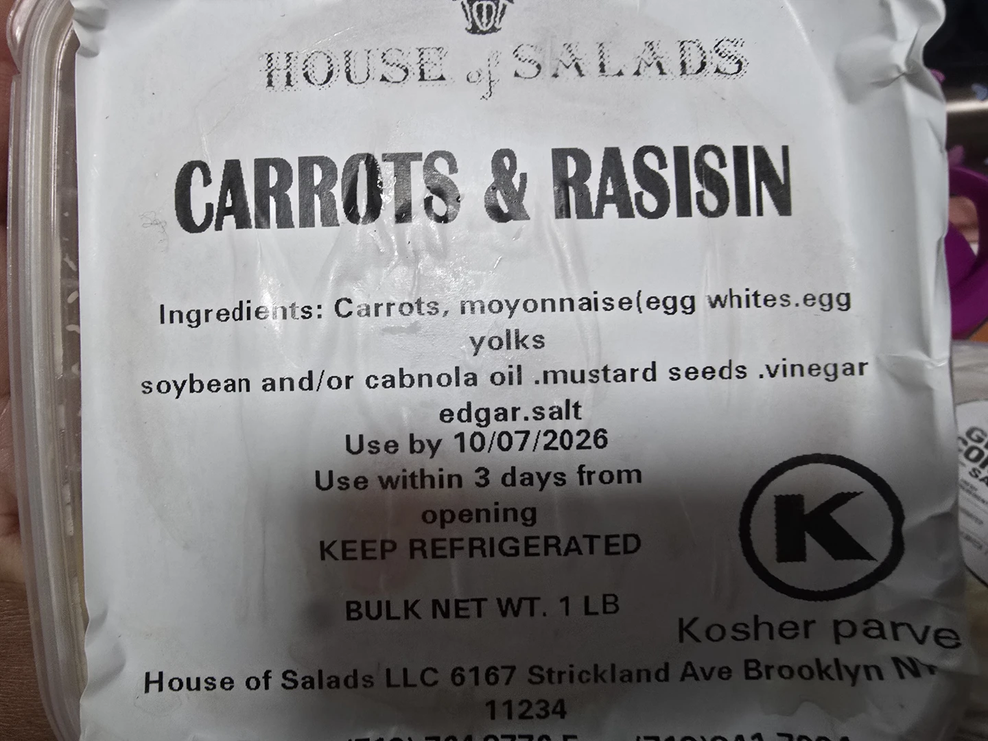 House of Salads Egg Salad and Carrots & Raisin