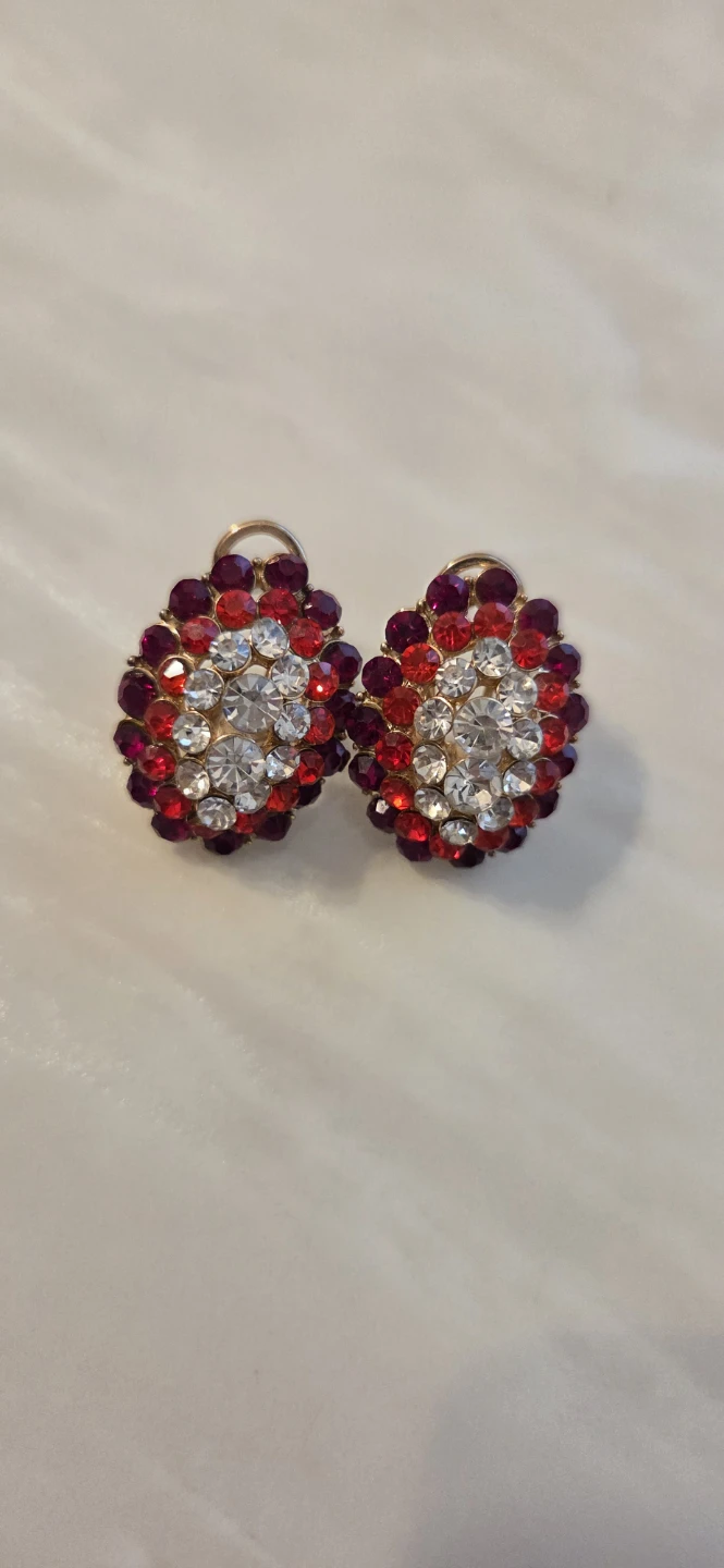 Red and clear crystal clip-on earrings