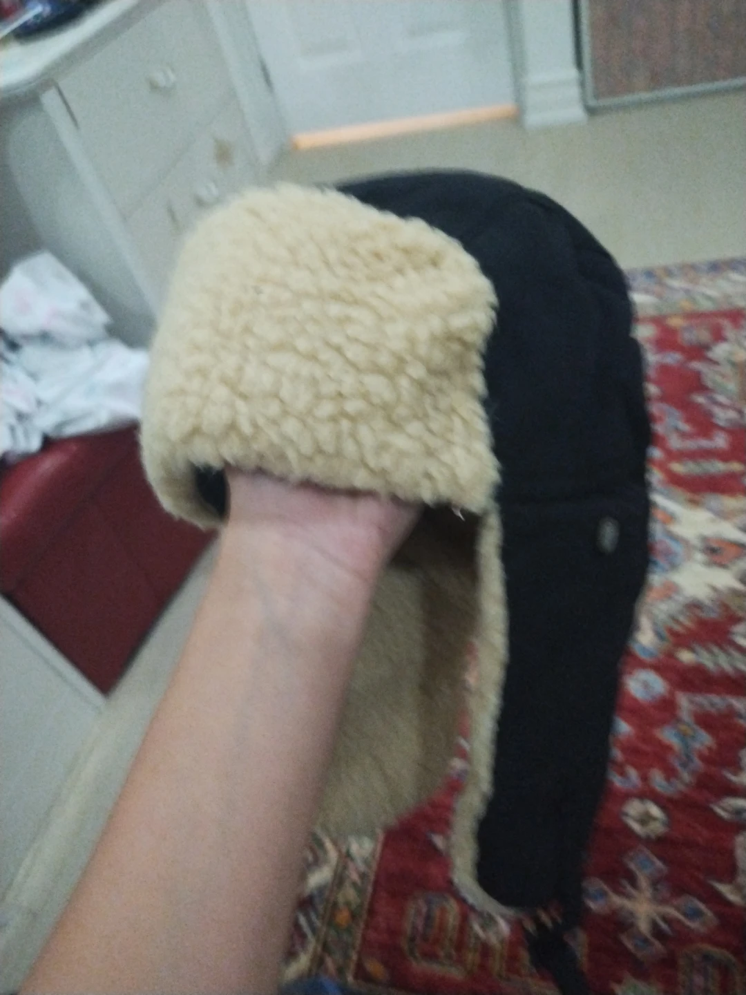 Black Trapper Hat with Faux Fur Lining - photo 4