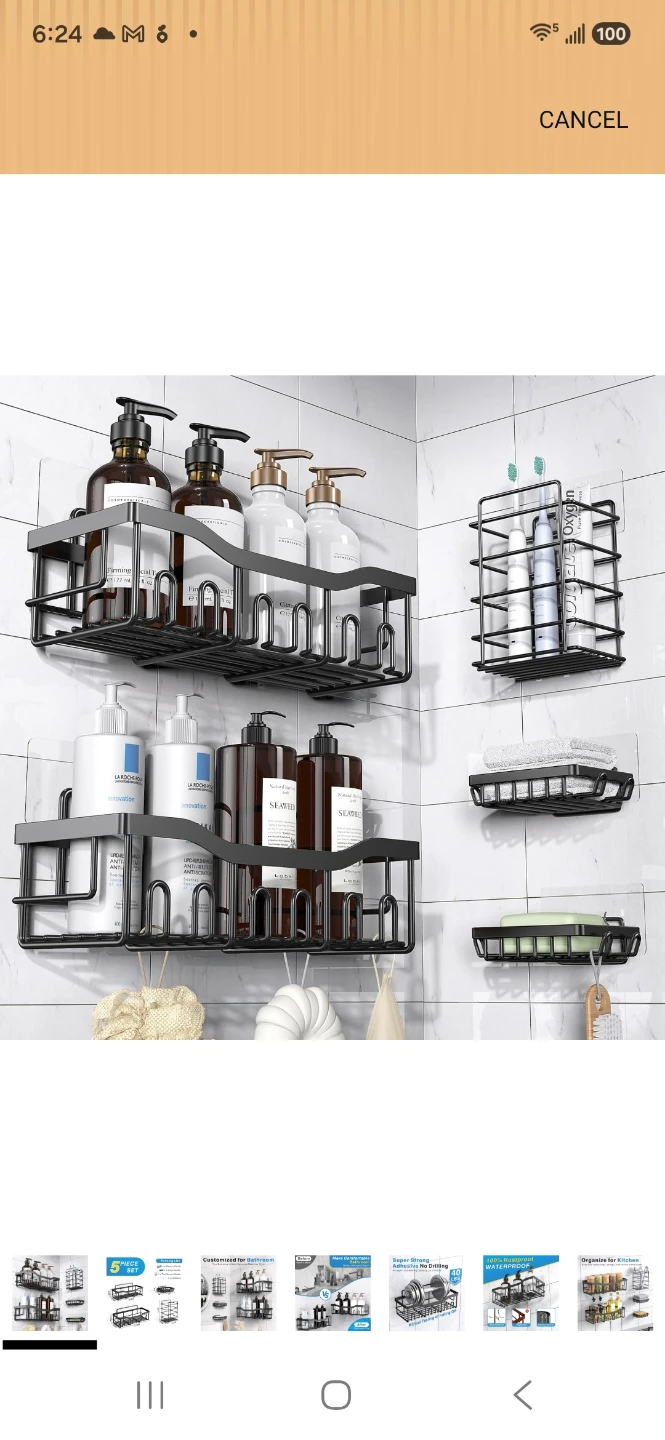 5-Piece Black Shower Caddy Organizer Set