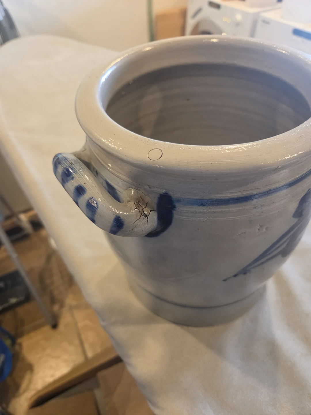 Vintage Stoneware Crock with Blue Stenciling - photo 2