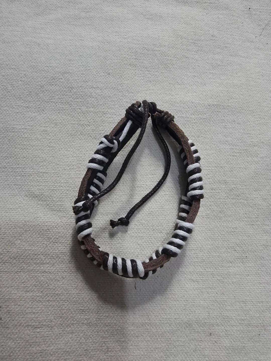 Brown Leather with Black and White Cord Bracelet 🏈 - photo 2