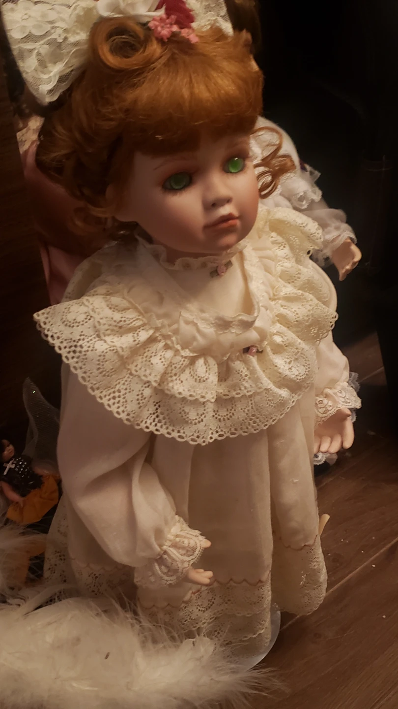 Vintage Porcelain Doll with Lace Dress