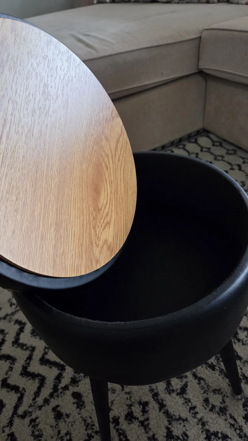 Leather Ottoman with Reversible Wood Tray Top & Storage *new - photo 3