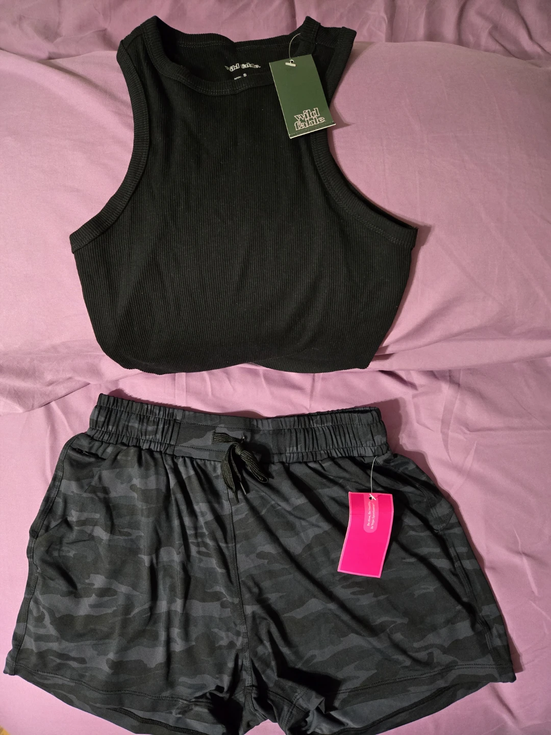 Wild Fable Black Ribbed Tank Top and Camo Shorts Set - Size S