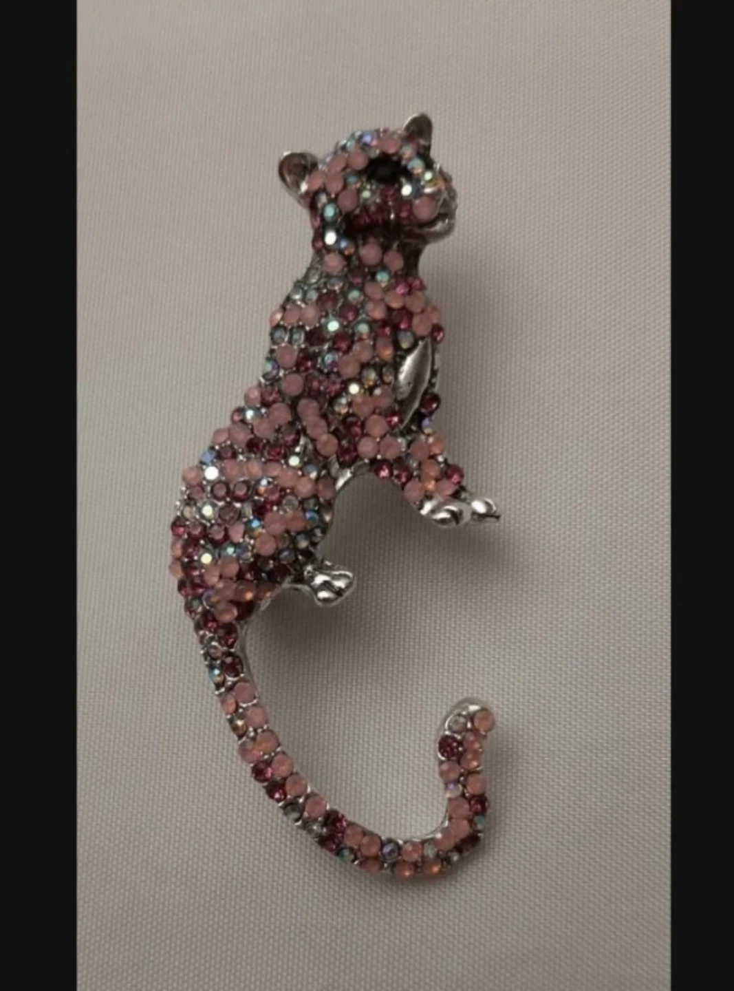Pink Rhinestone Panther Brooch