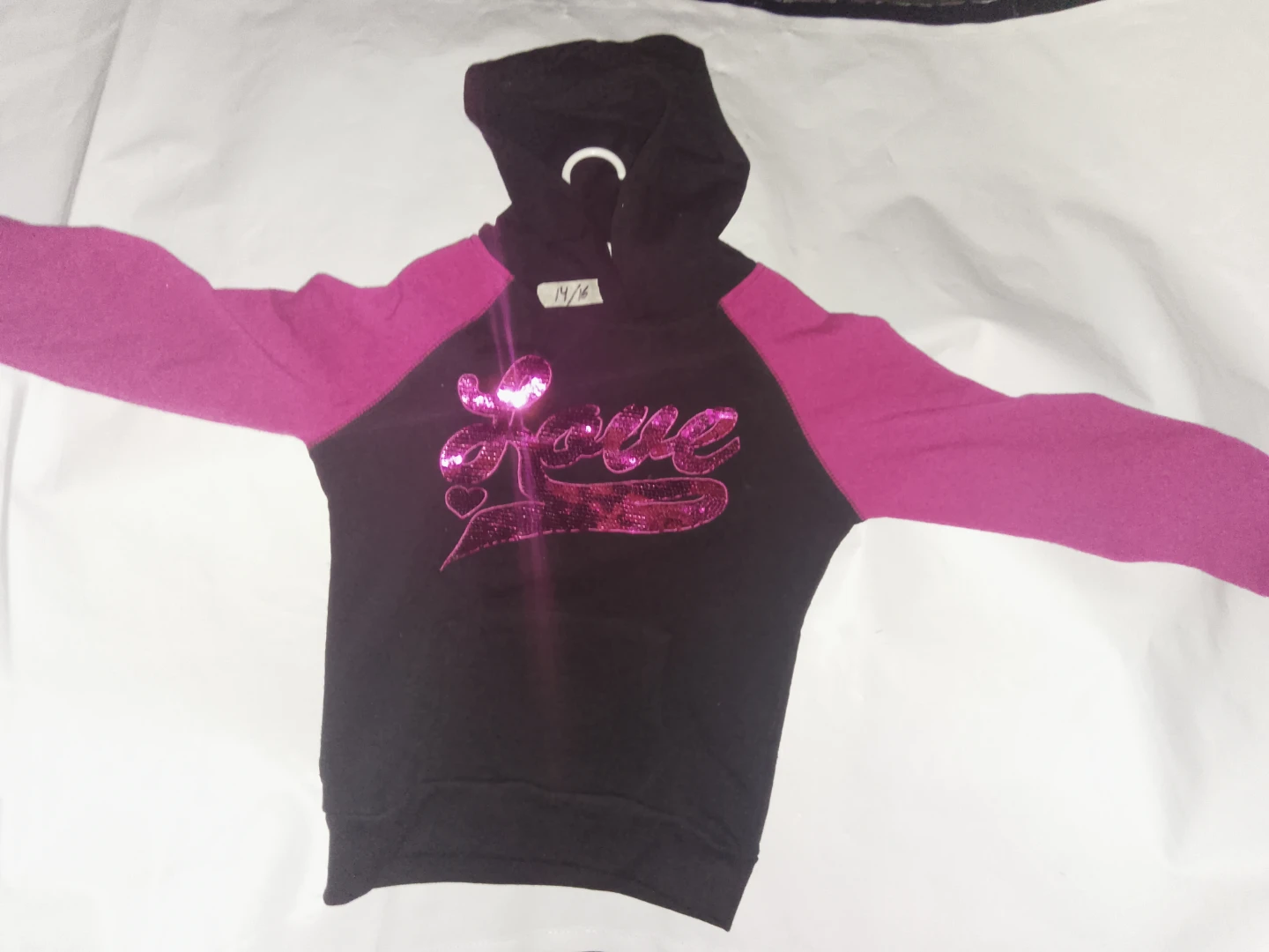 Girls Black and Pink Love Hoodie size 14/16