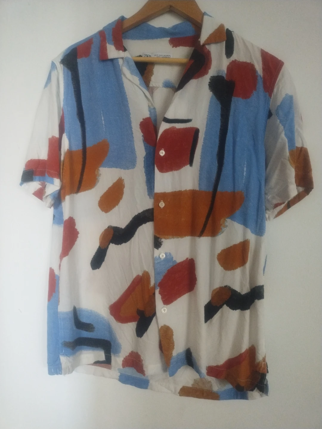 ZARA Abstract Print Short Sleeve Button-Up Shirt