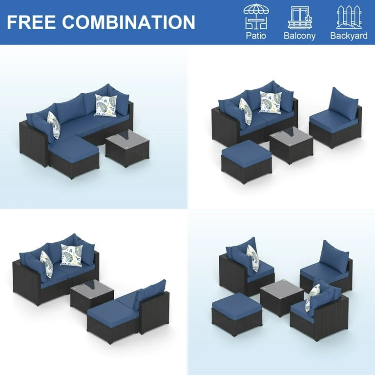 NEW In 2 Box (fit to SUV) Navy Blue 5 Pc Patio Sectional Set - photo 2