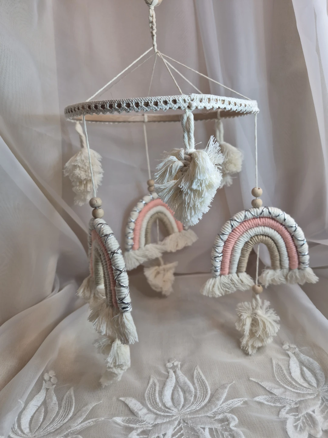 Beautiful 7 1/4" Hand Made Boho Macrame Crochet Hanging... - photo 3