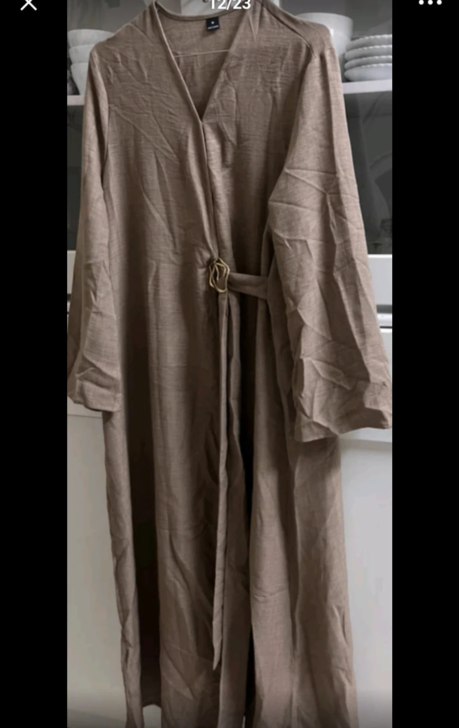 Brown Crinkle Abaya with Gold Buckle - photo 4