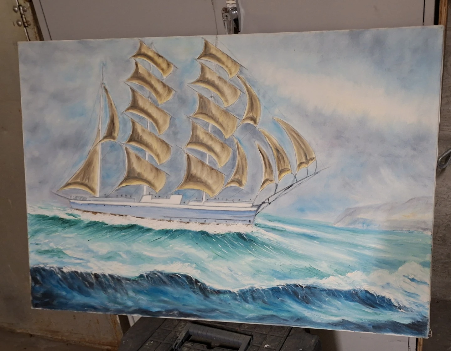 Large Oil Painting of Sailing Ship 🏈