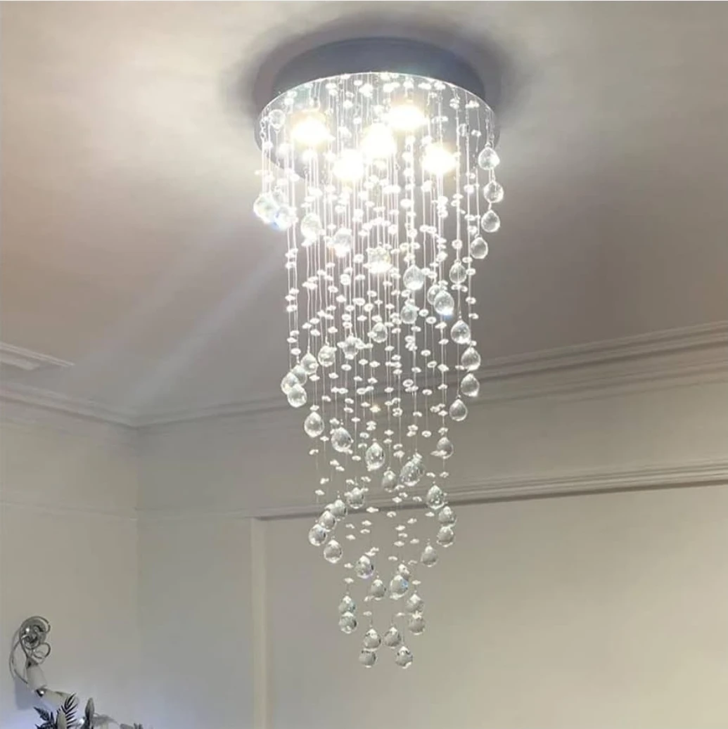 NEW Spiral Crystal Chandelier Raindrop LED Ceiling Light Fixture