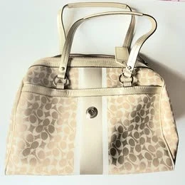 Authentic Coach Signature Canvas Medium Satchel Bag - Gold/Beige