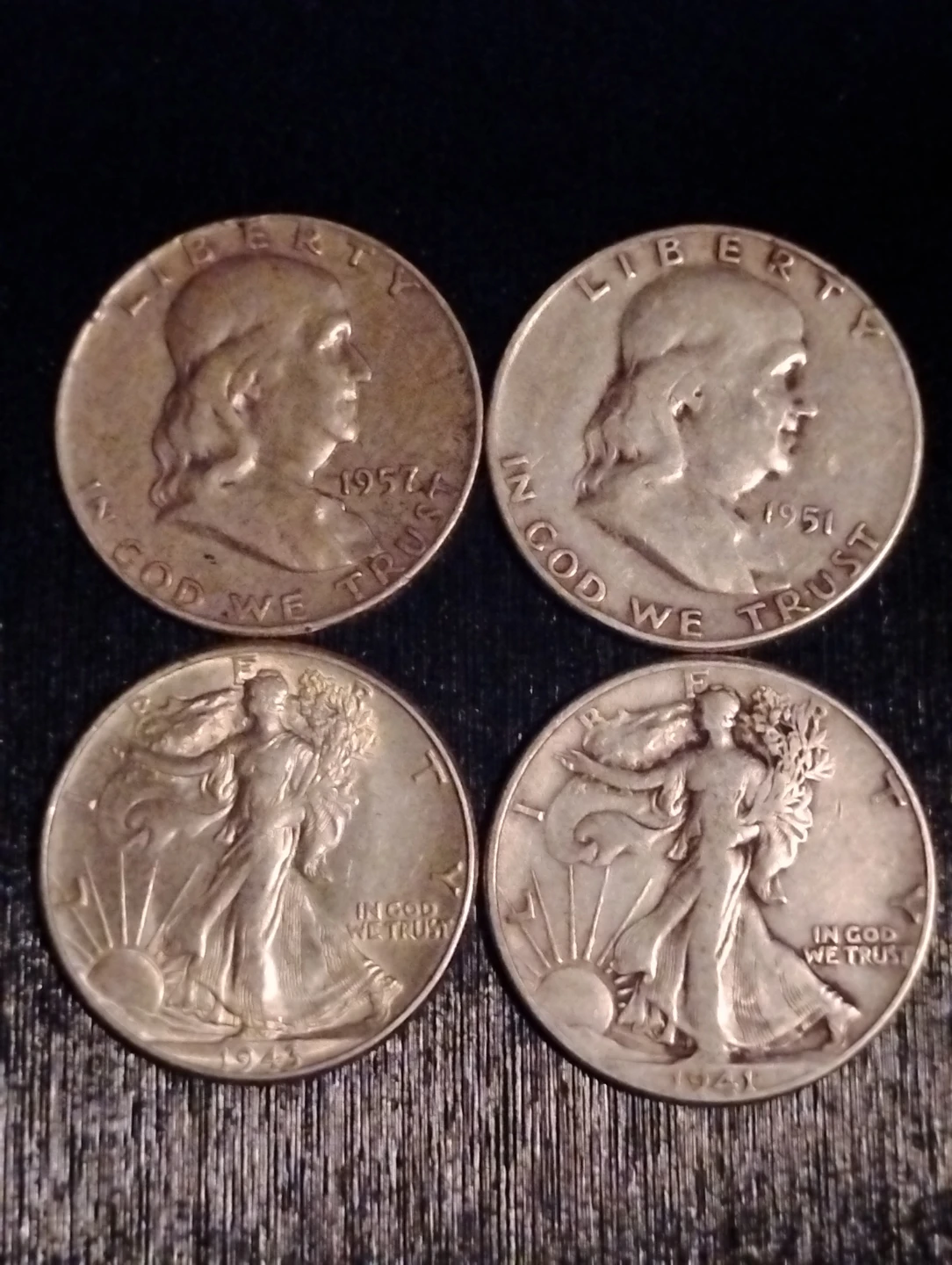 Four Vintage US Silver Half Dollars