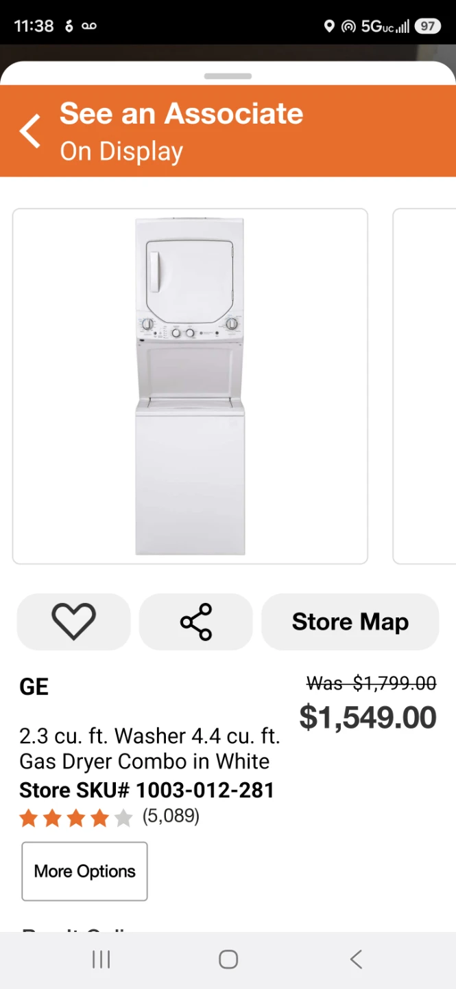 GE 2.3 cu. ft. Washer 4.4 cu. ft. Gas Dryer Combo