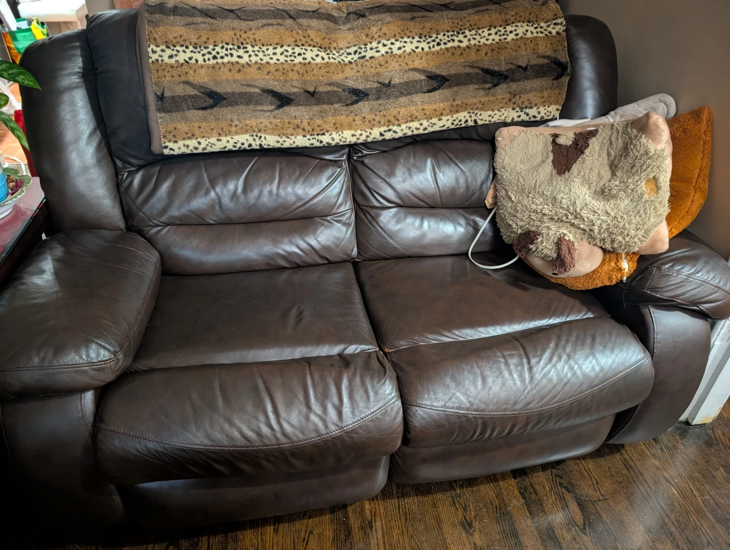 Brown Leather Reclining Loveseat