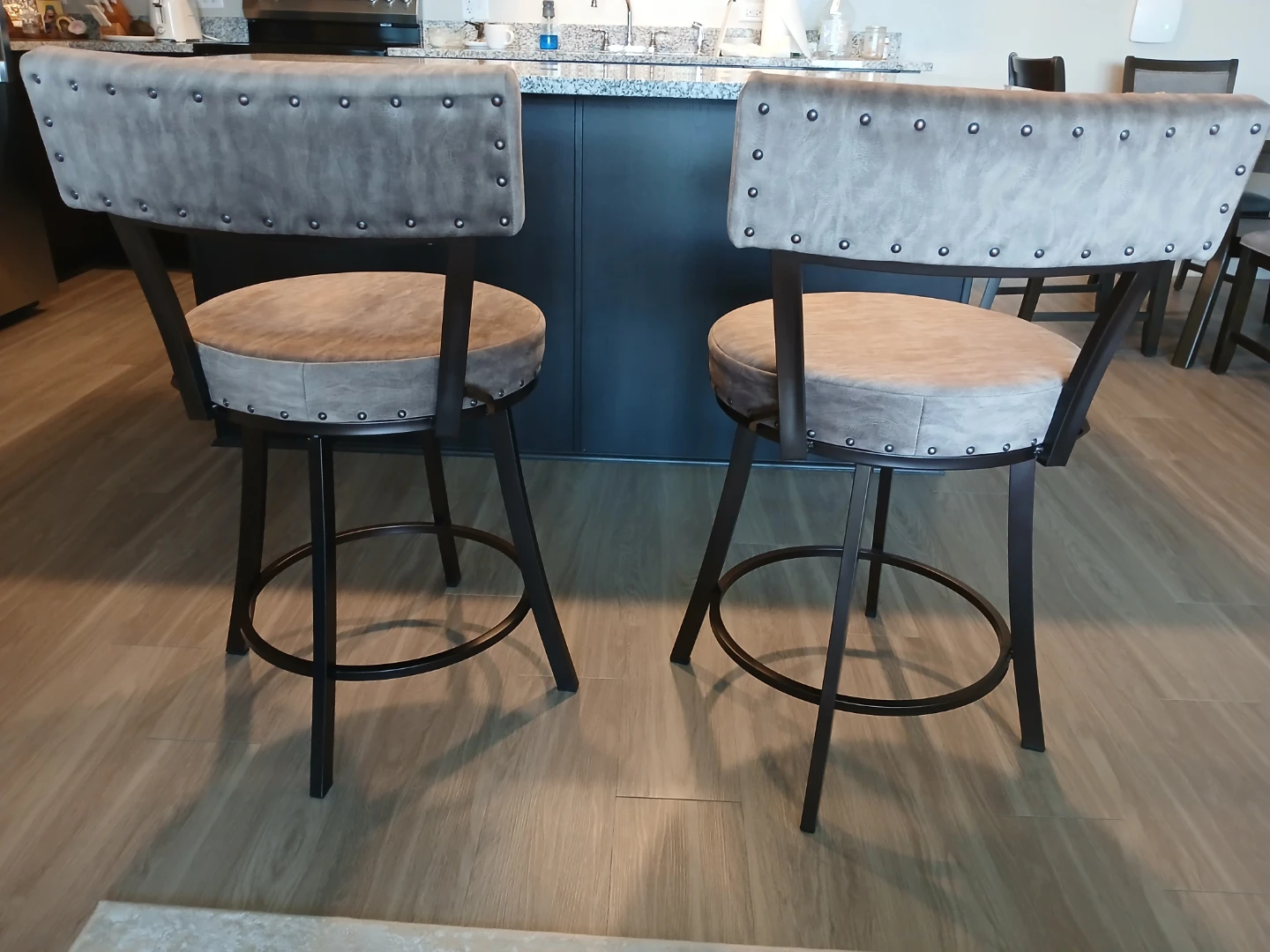 Set of Two Grey Swivel Bar Stools