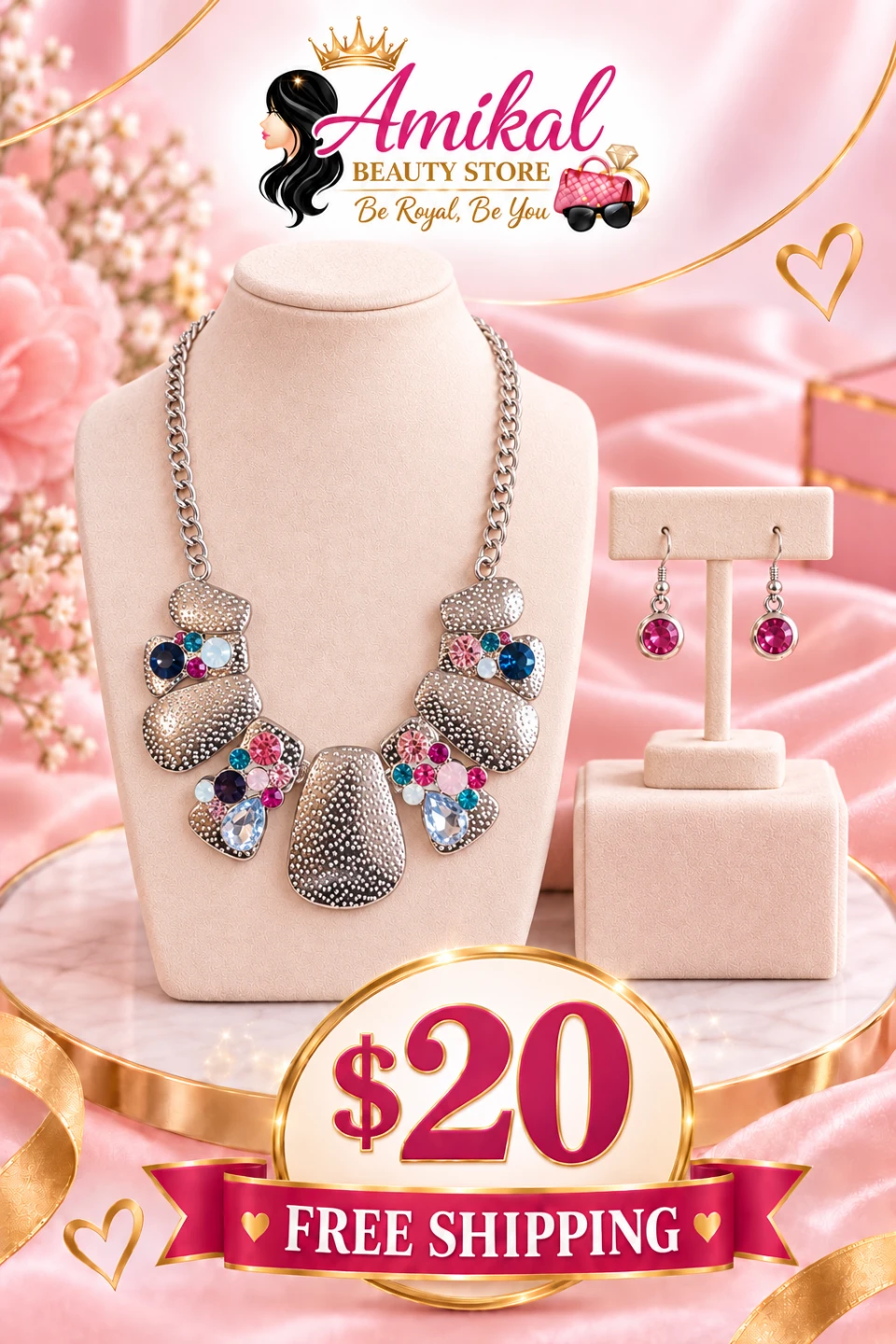 Amikal Beauty Store Statement Necklace and Earring Set
