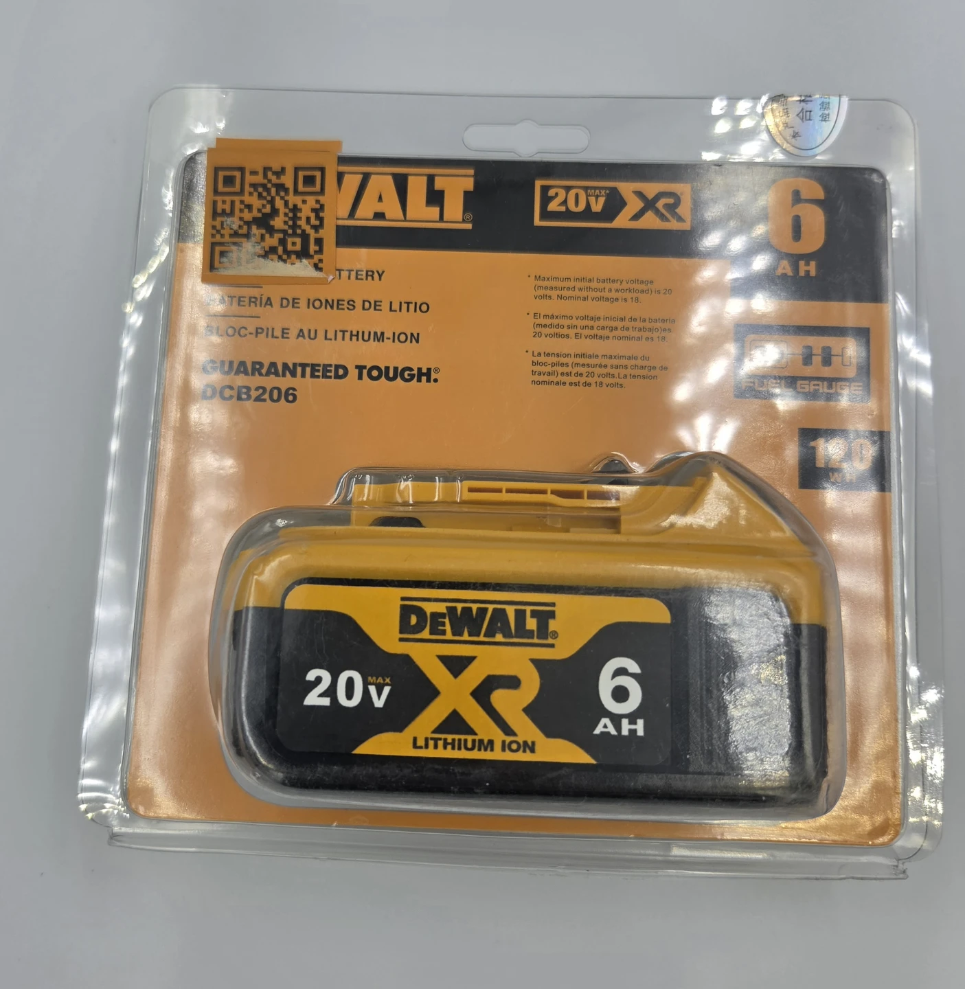 DEWALT 20V MAX XR 6Ah Lithium Ion Battery DCB206