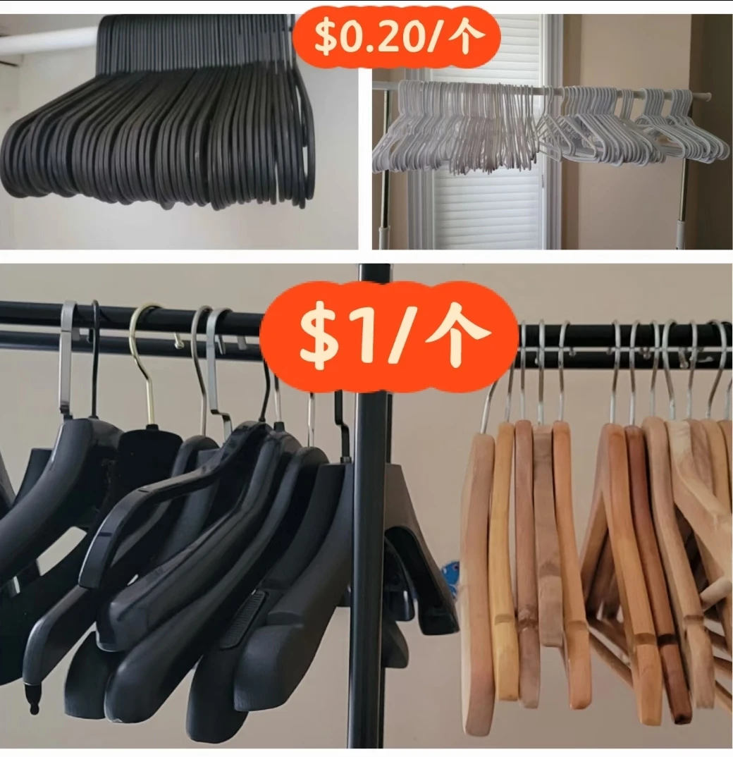 $0.20 plastic hanger $1 wood hanger and coat hanger