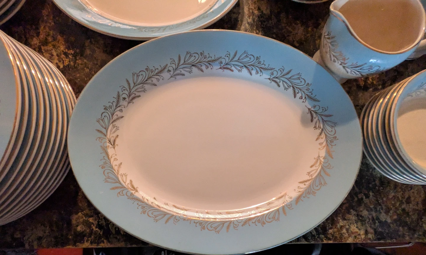 73 Piece Blue Riband Washington Pottery  Dinnerware Set - photo 3