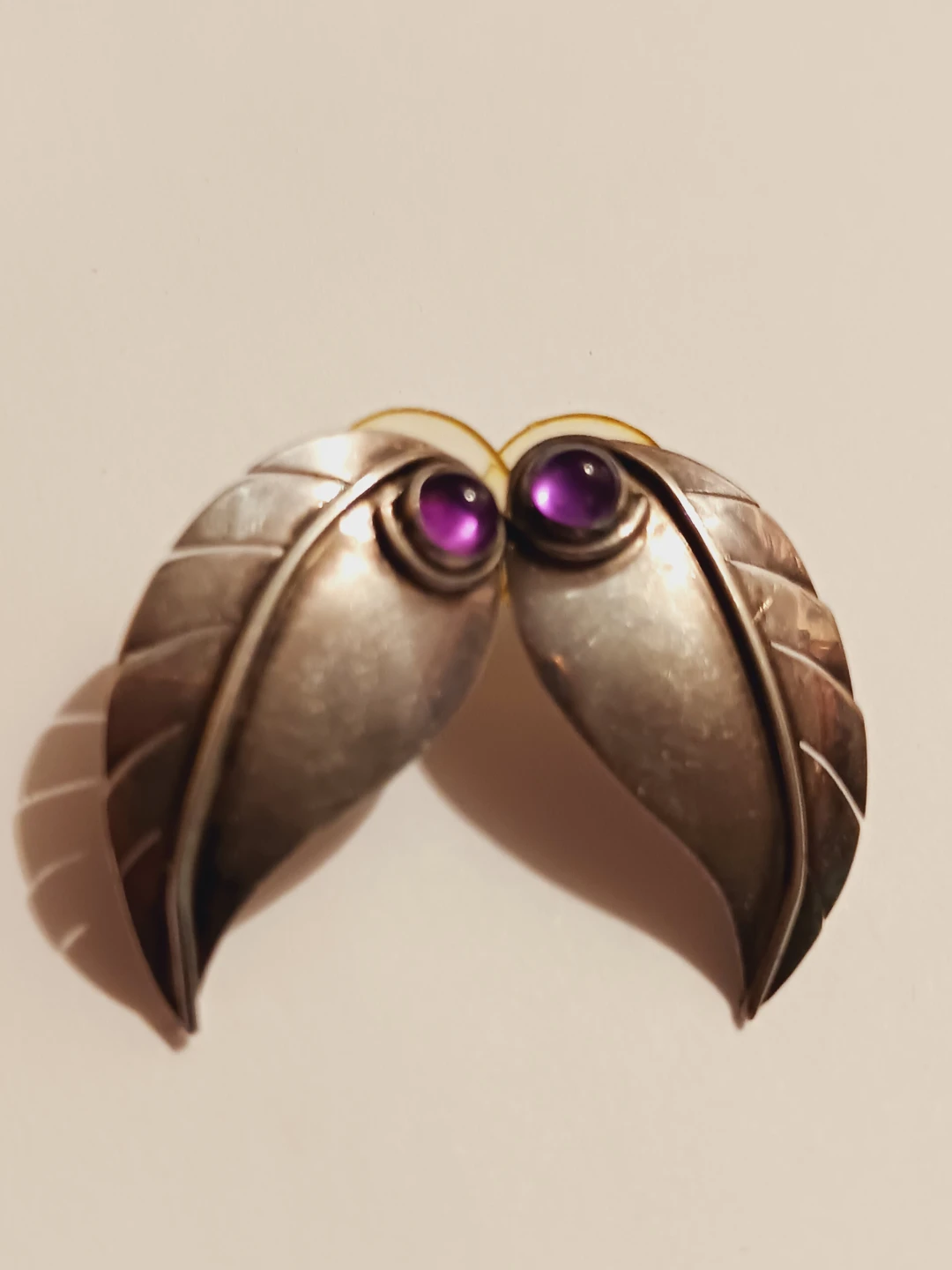 Navajo Sterling Silver 925 Amethyst Leaf Earrings - photo 2