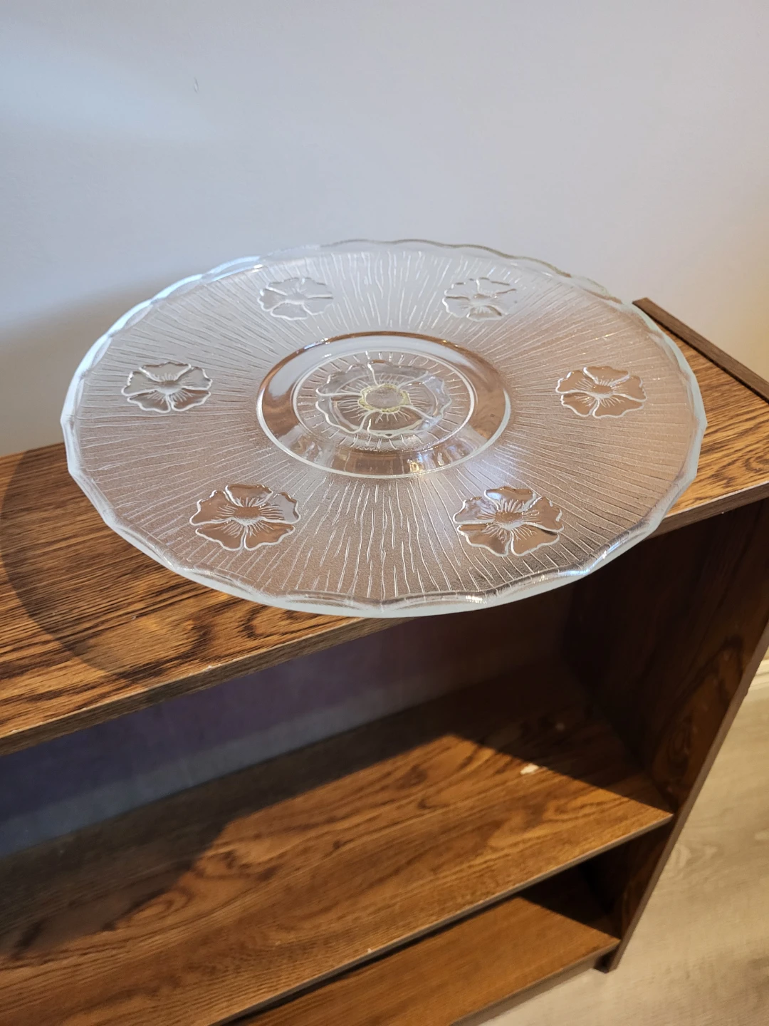 Clear Glass Cake Stand with Poppy Floral Pattern