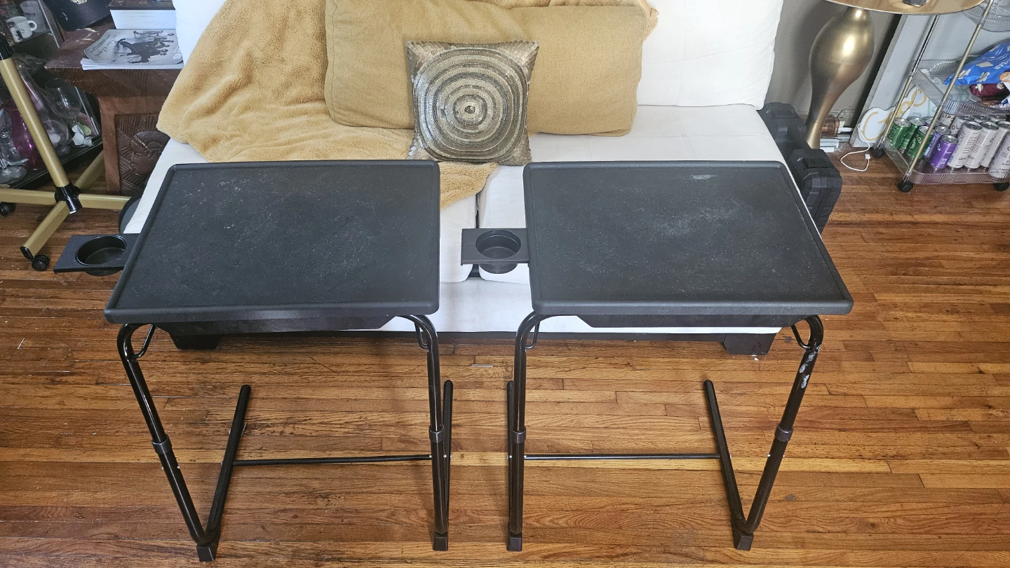 Set of 2 Adjustable Black TV Tray Tables