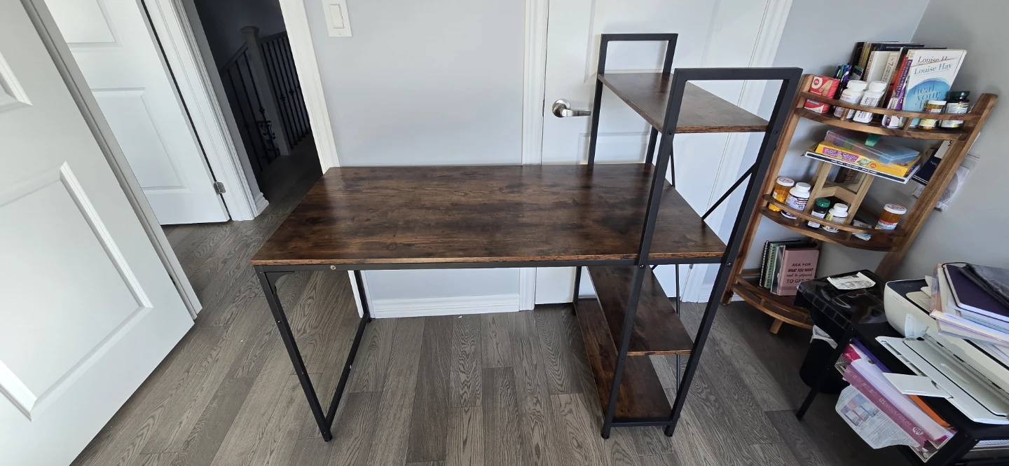 Industrial Desk with Shelving and Office Chair