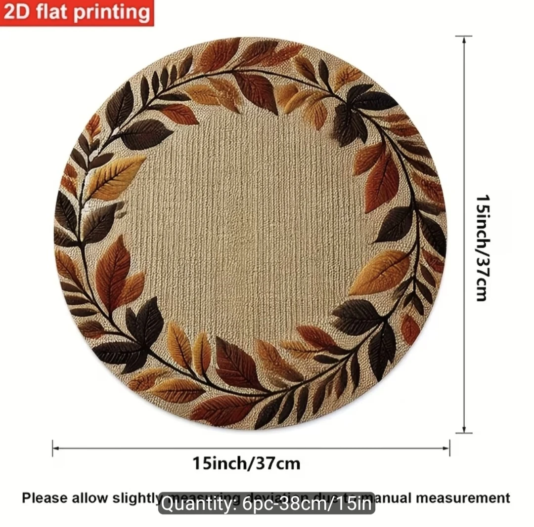 6 Piece Round Placemats - Leaf Design - photo 4