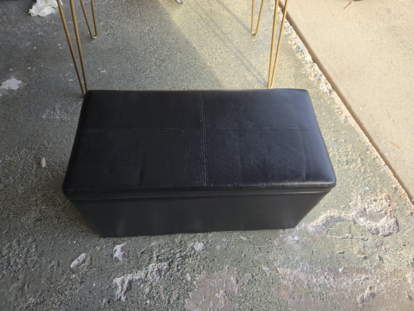 Black Faux Leather Storage Bench Ottoman – Hinged Top