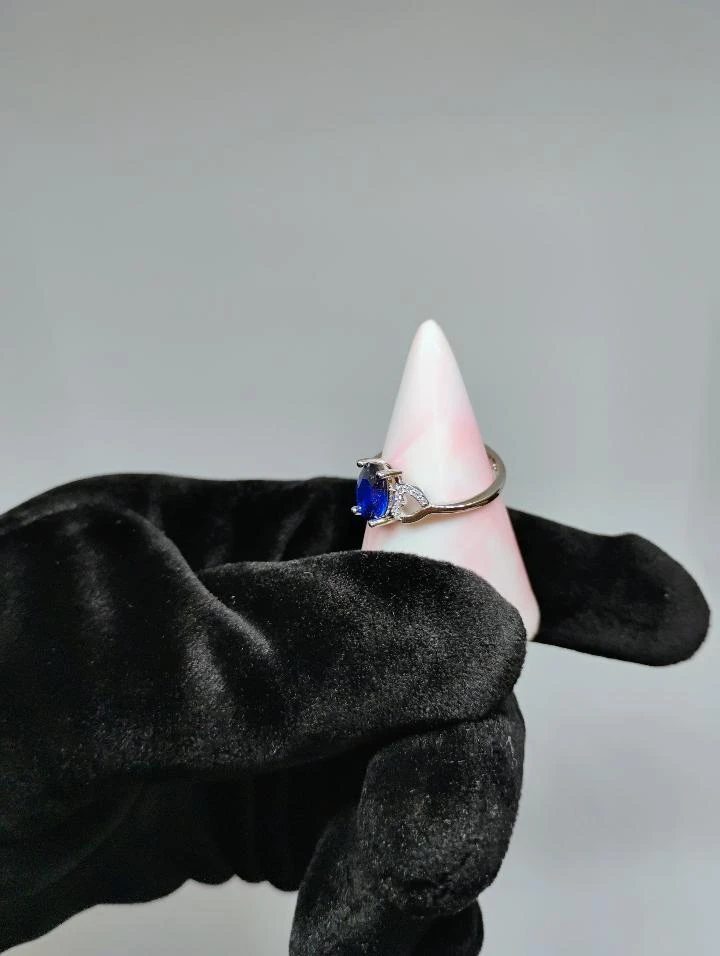 Blue Oval Love Symbol 925 Silver Ring - photo 4