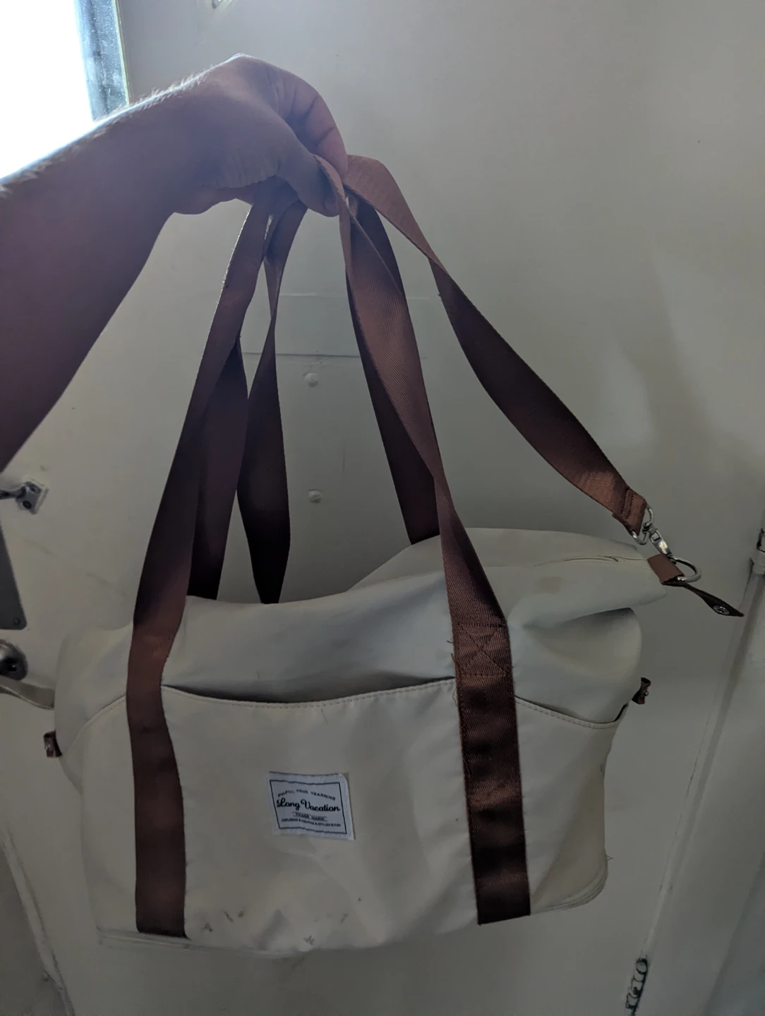 Cream Travelling Duffle bag with Brown Straps - photo 3