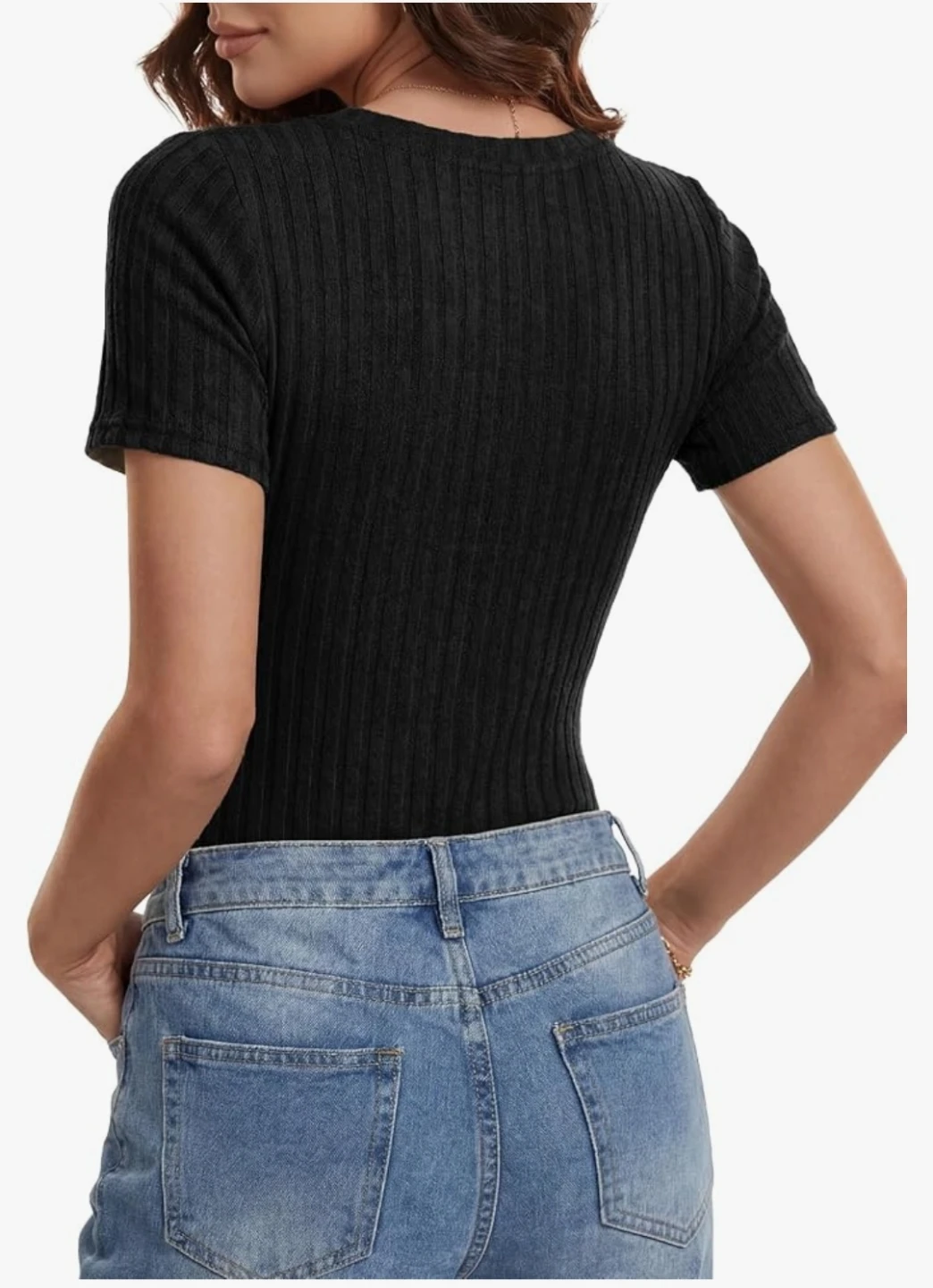 Small Rooscier Women's Ribbed Knit Crew Neck Short Sleeve Slim - photo 3