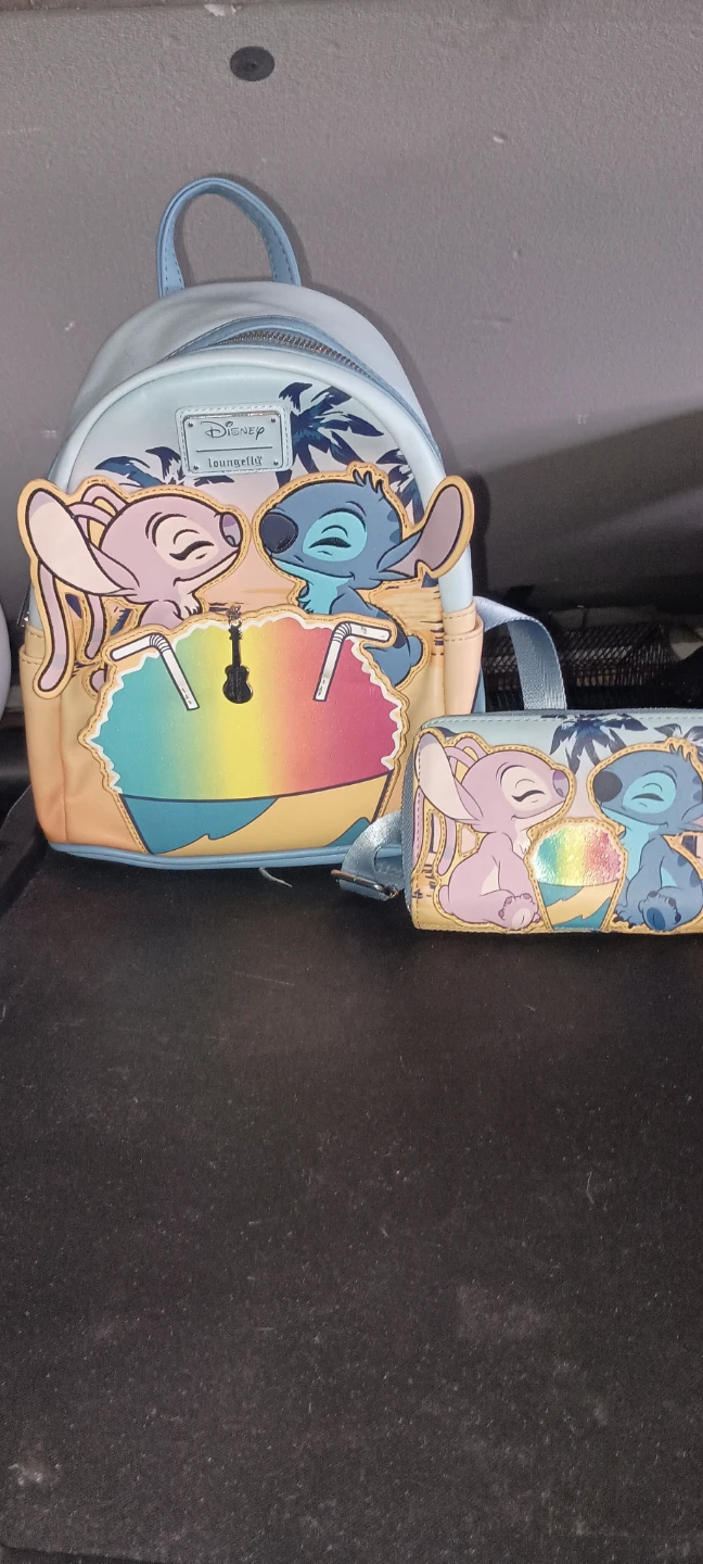 Disney Loungefly Stitch and Angel Backpack and Wallet Set
