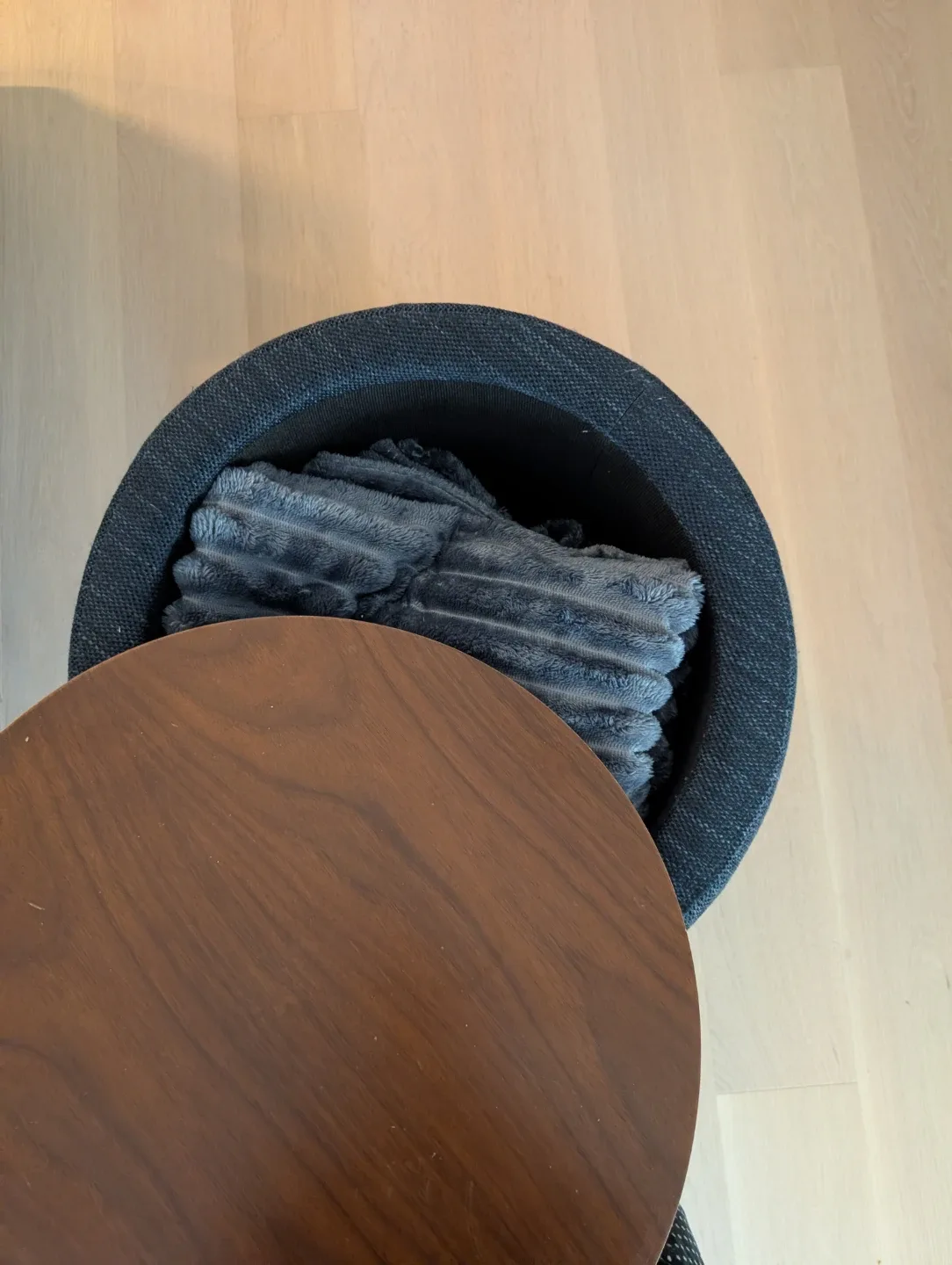 West Elm 19"  Round Storage Ottoman with Wooden Top - photo 2