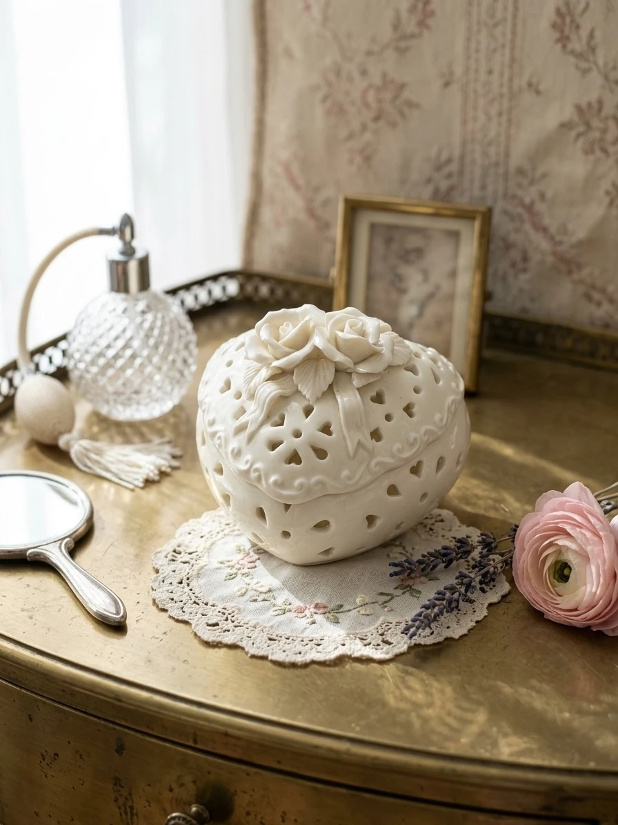Vintage Heart Porcelain Jewelry Trinket Box | Coquette