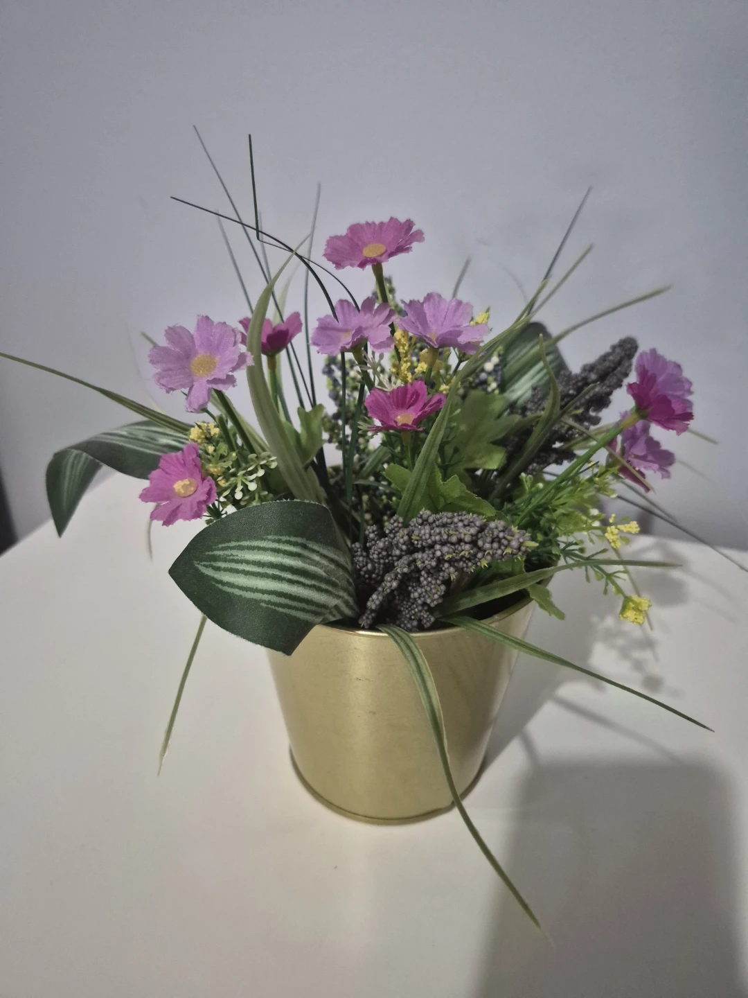 Brass IKEA Planter with Artificial Floral Bouquet