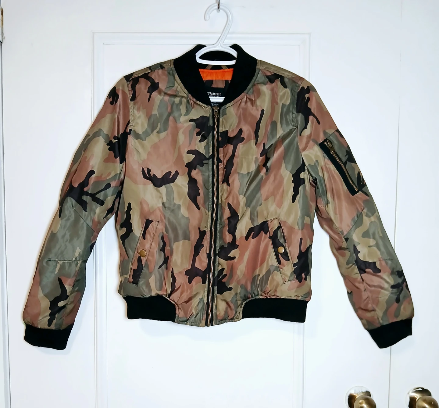 Women Medium Revamped Camo Bomber Jacket